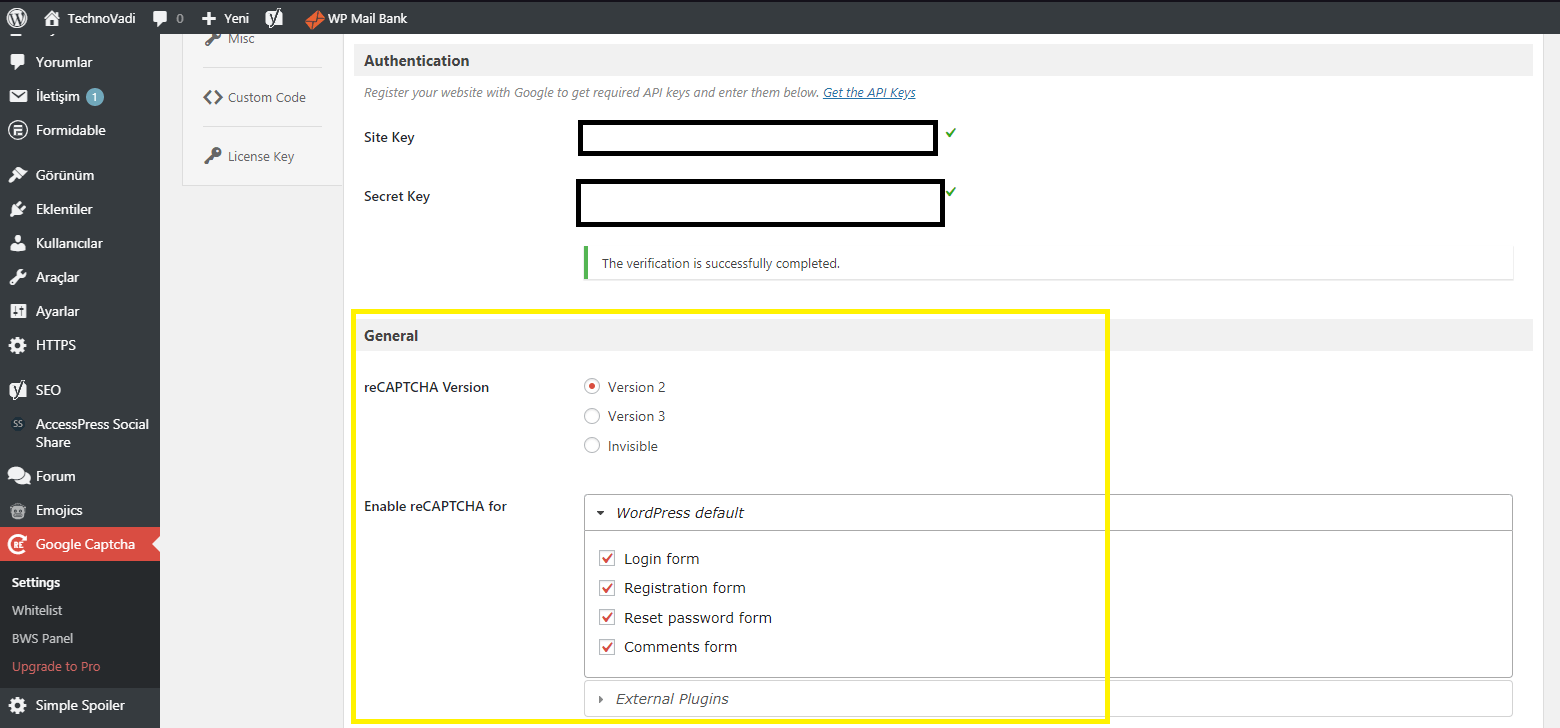 WordPress Spam Yorum Engelleme 14 WordPress Spam Yorum Engelleme - Google Captcha Ayarlar TechnoVadi